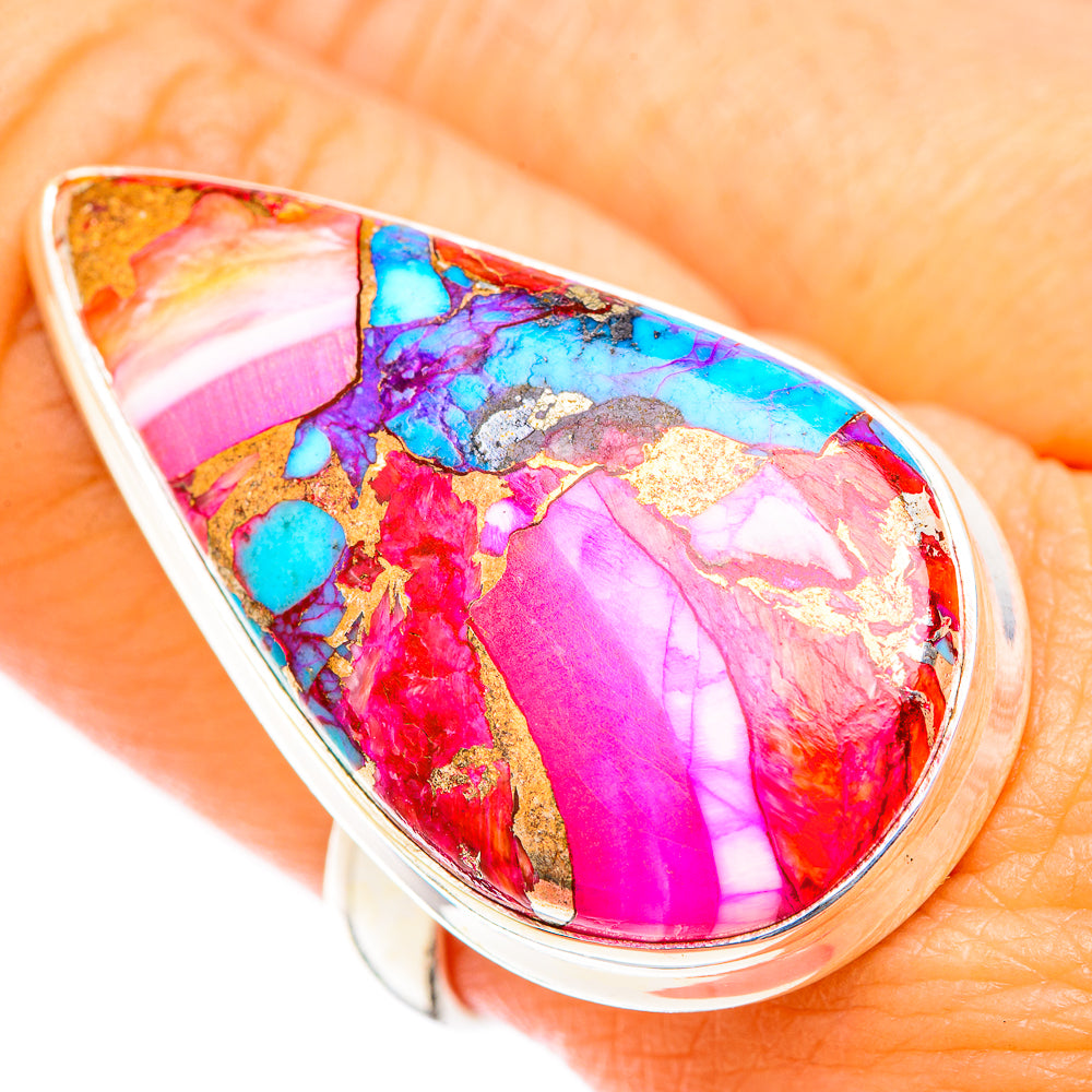 Kingman Pink Dahlia Turquoise Rings handcrafted by Anasilvercos - RING118561