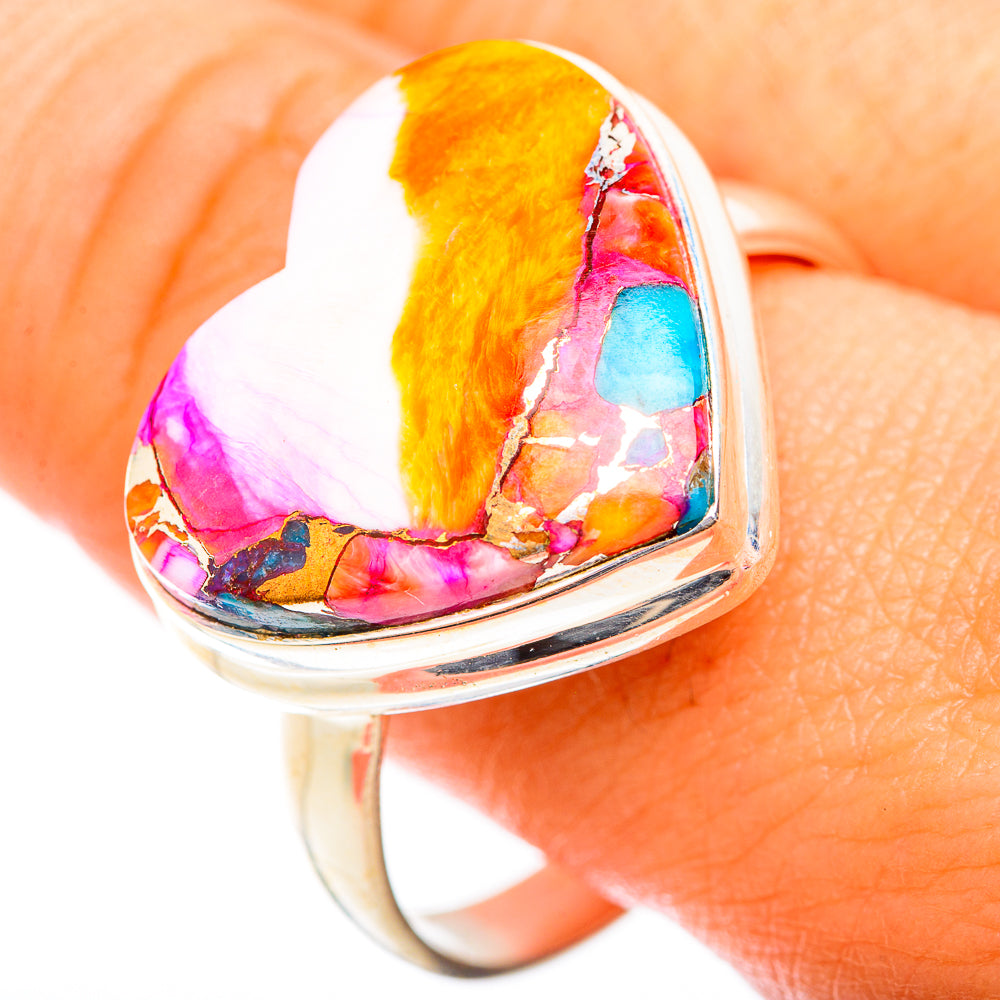 Kingman Pink Dahlia Turquoise Rings handcrafted by Anasilvercos - RING118582