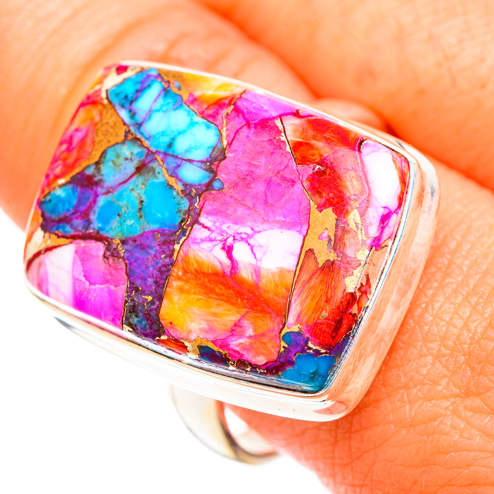 Kingman Pink Dahlia Turquoise Rings handcrafted by Anasilvercos - RING118583