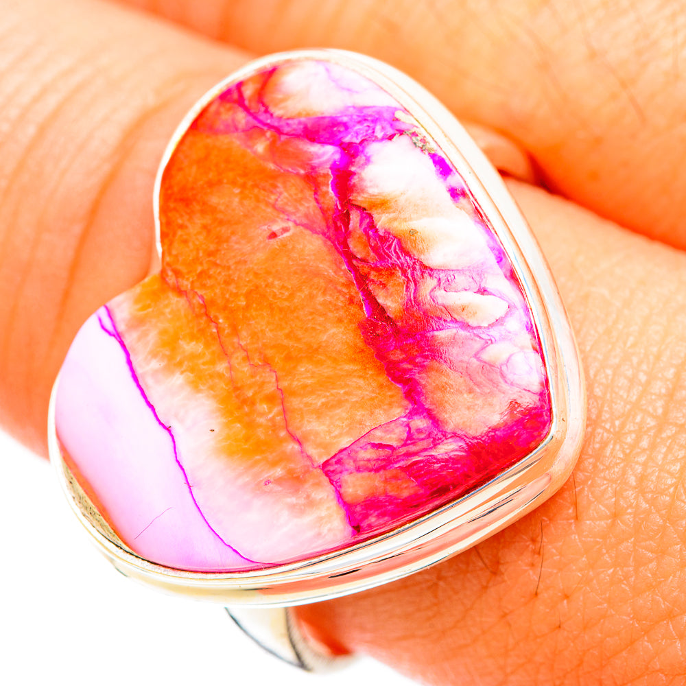 Kingman Pink Dahlia Turquoise Rings handcrafted by Anasilvercos - RING118601