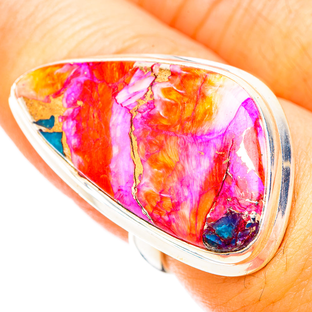 Kingman Pink Dahlia Turquoise Rings handcrafted by Anasilvercos - RING118602