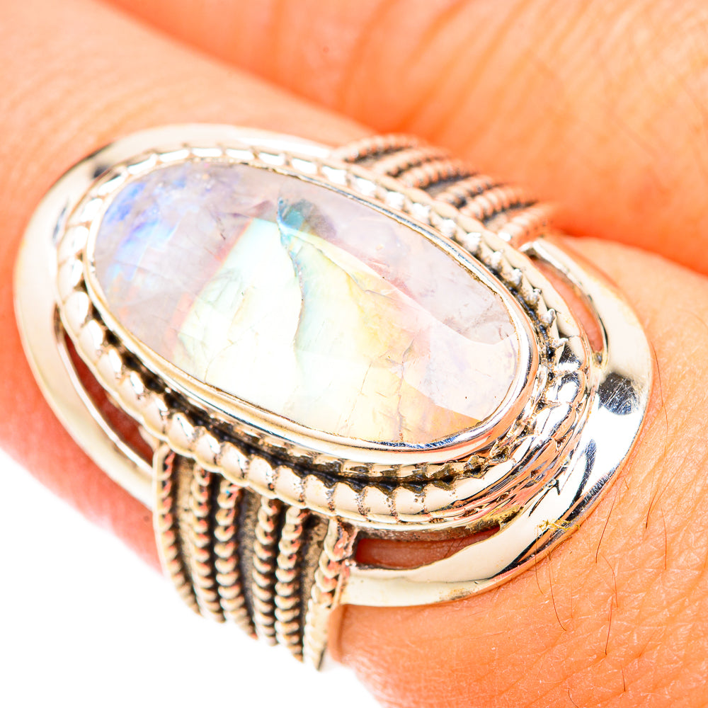 Rainbow Moonstone Rings handcrafted by Anasilvercos - RING118623