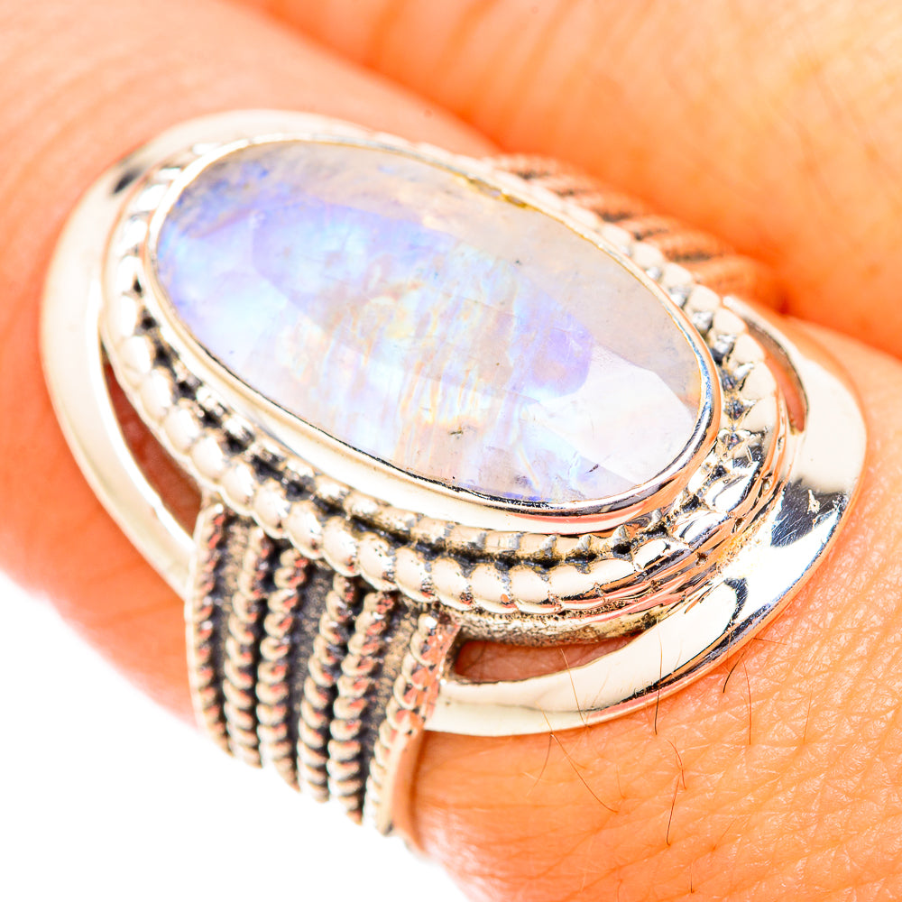 Rainbow Moonstone Rings handcrafted by Anasilvercos - RING118680