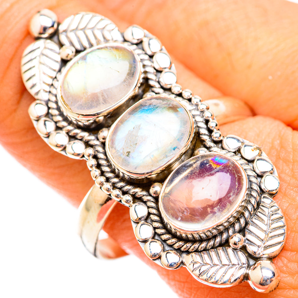 Rainbow Moonstone Rings handcrafted by Anasilvercos - RING118776