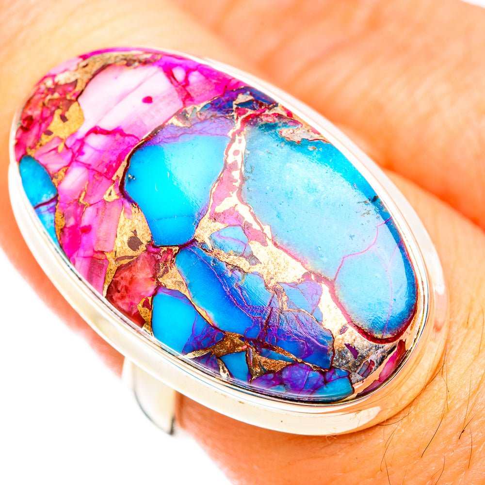 Kingman Pink Dahlia Turquoise Rings handcrafted by Anasilvercos - RING118778