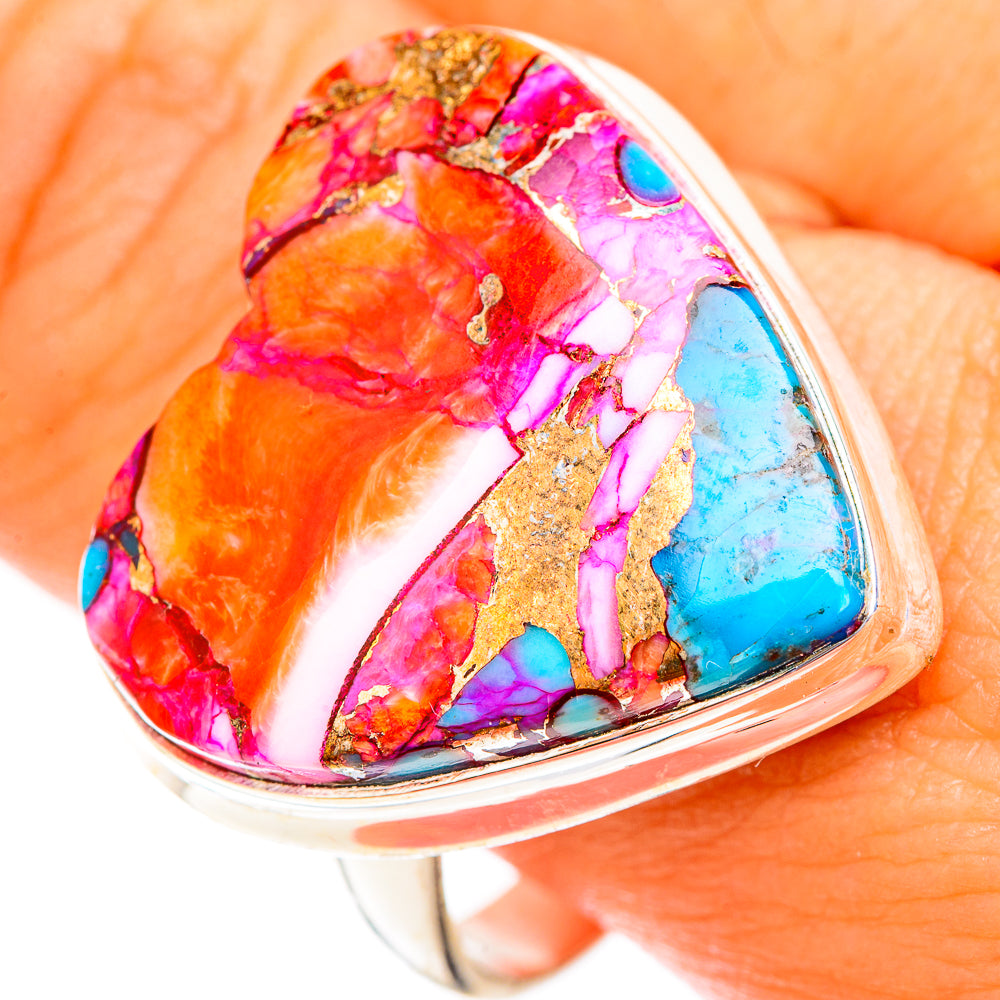 Kingman Pink Dahlia Turquoise Rings handcrafted by Anasilvercos - RING118815