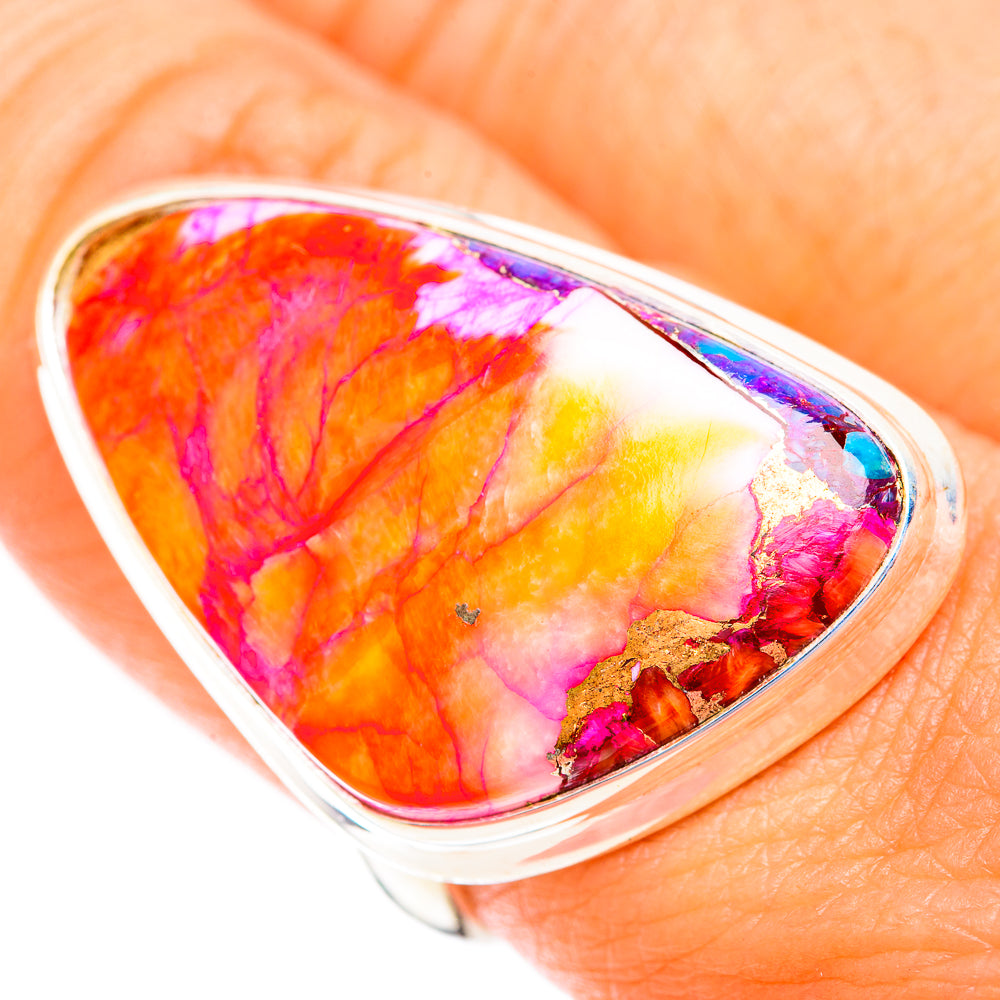 Kingman Pink Dahlia Turquoise Rings handcrafted by Anasilvercos - RING118816