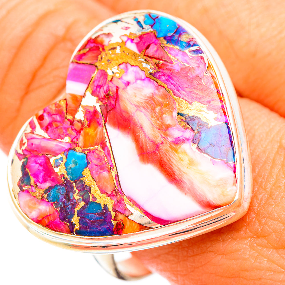 Kingman Pink Dahlia Turquoise Rings handcrafted by Anasilvercos - RING118846