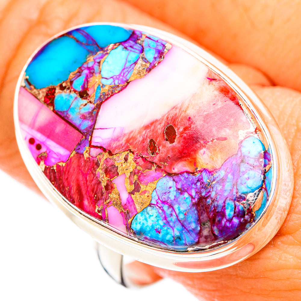 Kingman Pink Dahlia Turquoise Rings handcrafted by Anasilvercos - RING118847