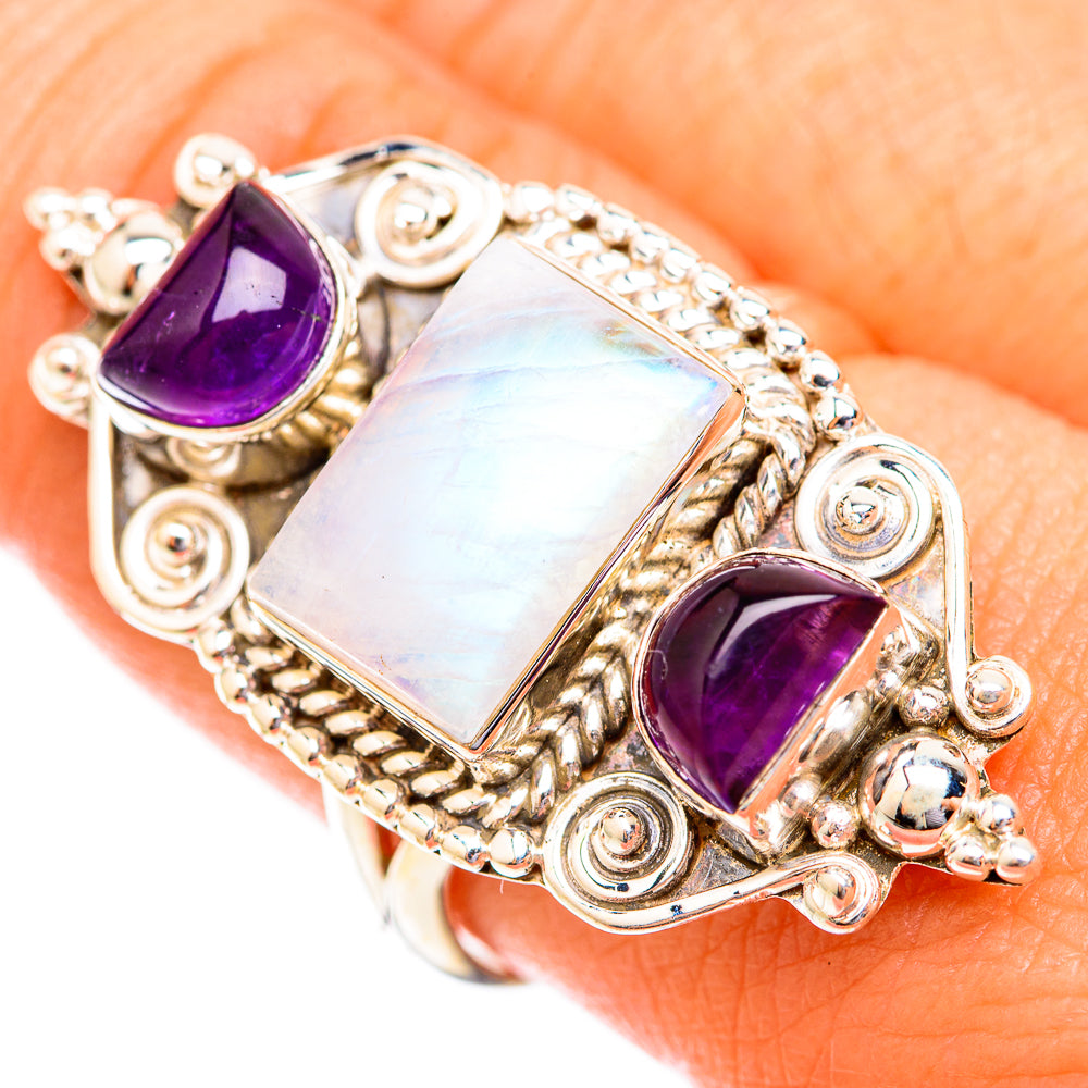 Rainbow Moonstone Rings handcrafted by Anasilvercos - RING118871