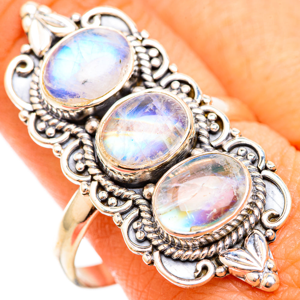 Rainbow Moonstone Rings handcrafted by Anasilvercos - RING118874