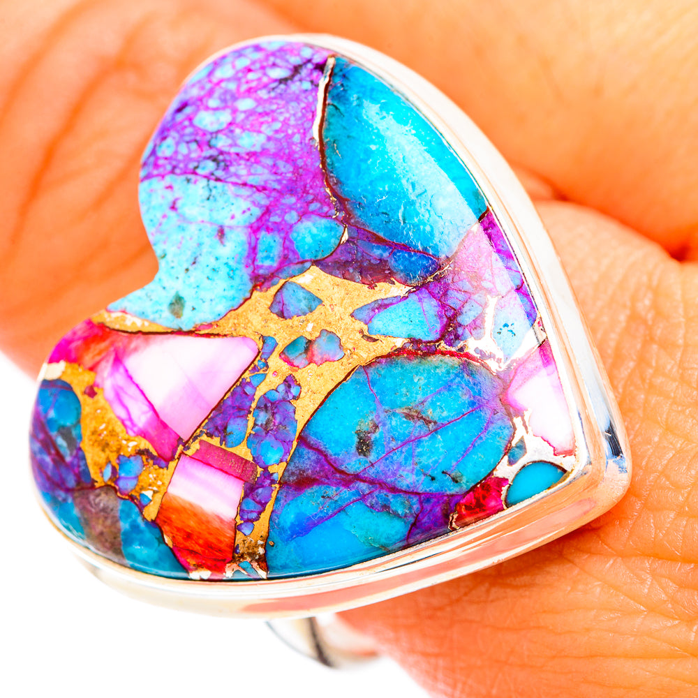 Kingman Pink Dahlia Turquoise Rings handcrafted by Anasilvercos - RING118877