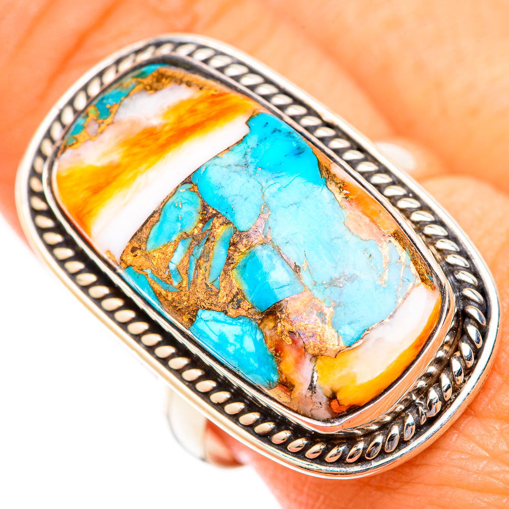 Blue Orange Copper Composite Turquoise Rings handcrafted by Anasilvercos - RING118878