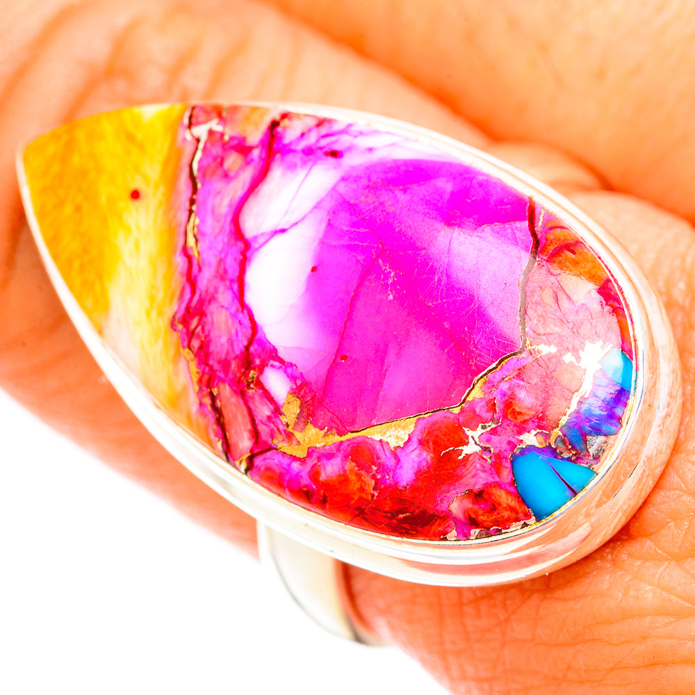 Kingman Pink Dahlia Turquoise Rings handcrafted by Anasilvercos - RING118901