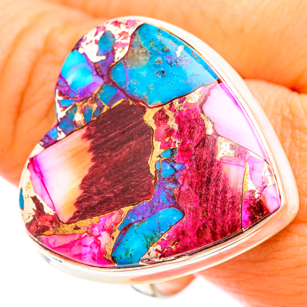 Kingman Pink Dahlia Turquoise Rings handcrafted by Anasilvercos - RING118902
