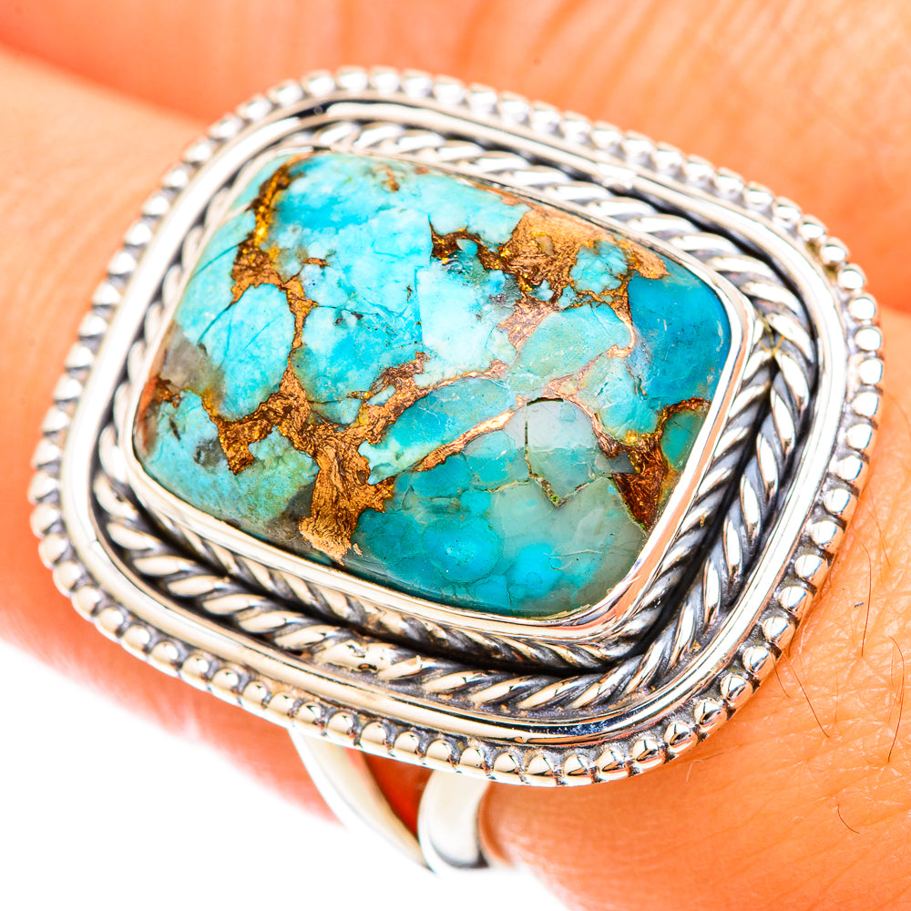 Blue Copper Composite Turquoise Rings handcrafted by Anasilvercos - RING118994
