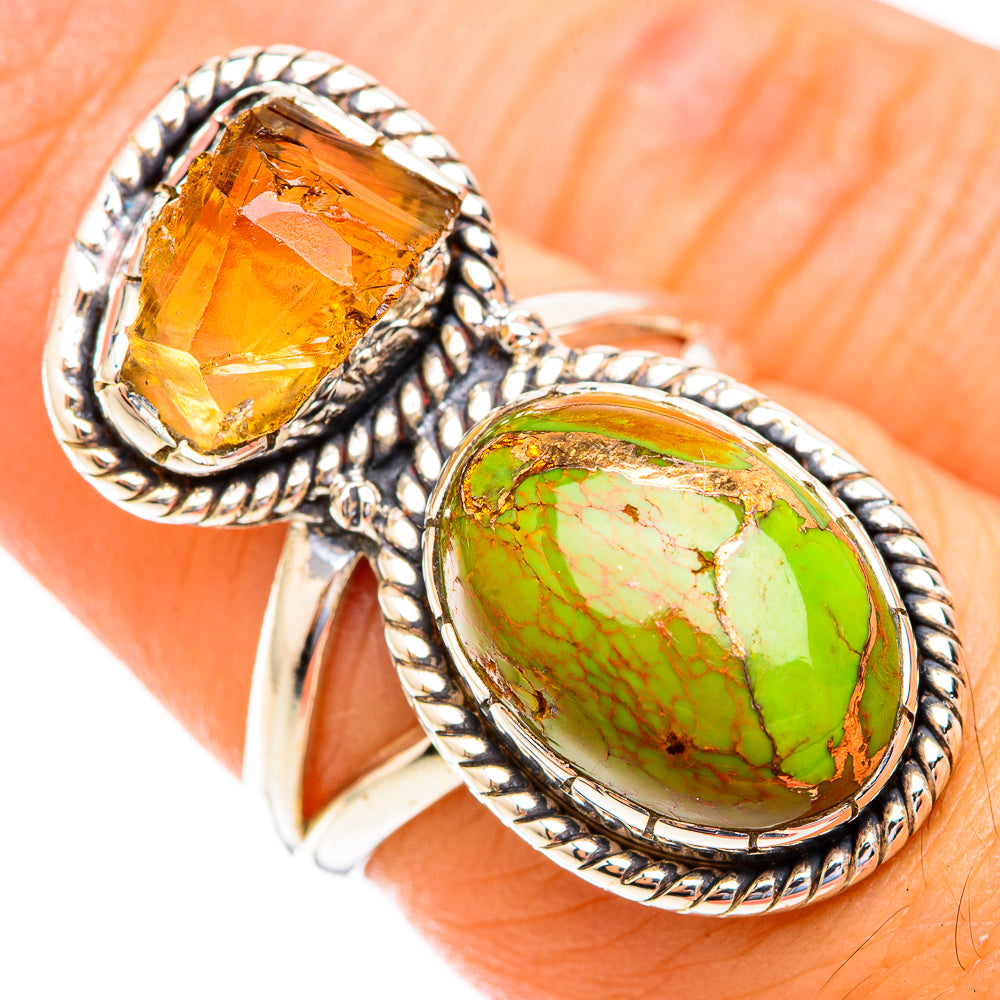 Green Copper Composite Turquoise Rings handcrafted by Anasilvercos - RING119000