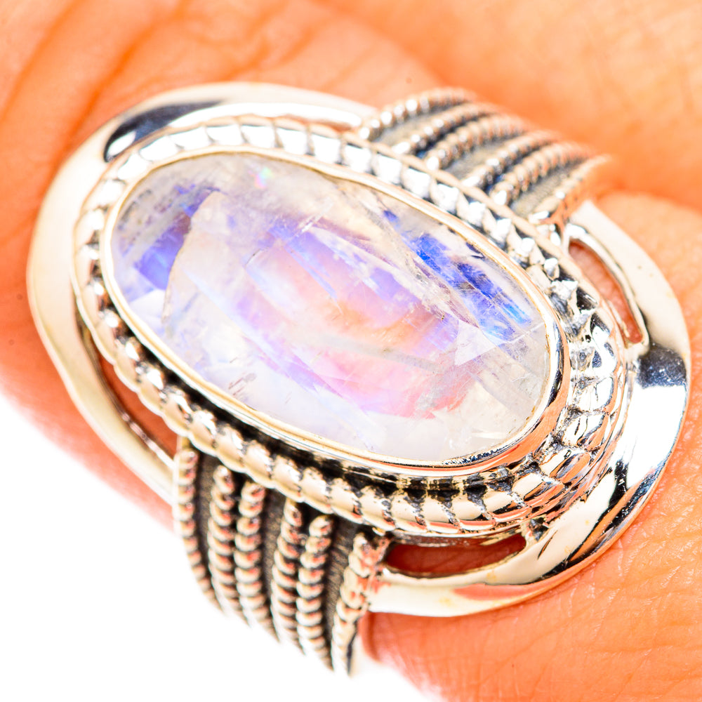 Rainbow Moonstone Rings handcrafted by Anasilvercos - RING119013