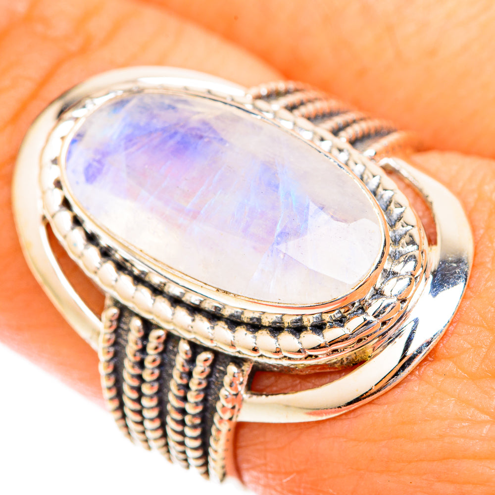 Rainbow Moonstone Rings handcrafted by Anasilvercos - RING119047