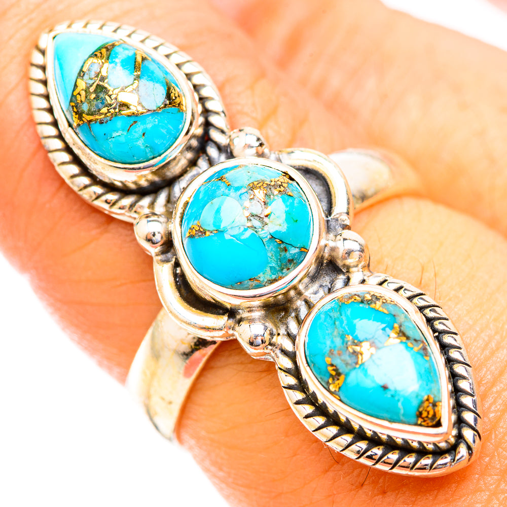 Blue Copper Composite Turquoise Rings handcrafted by Anasilvercos - RING119052