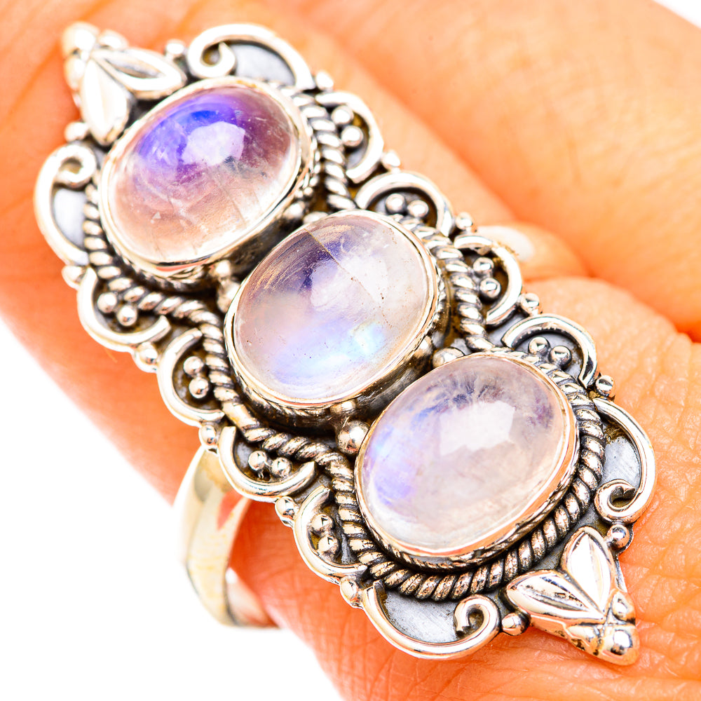 Rainbow Moonstone Rings handcrafted by Anasilvercos - RING119074