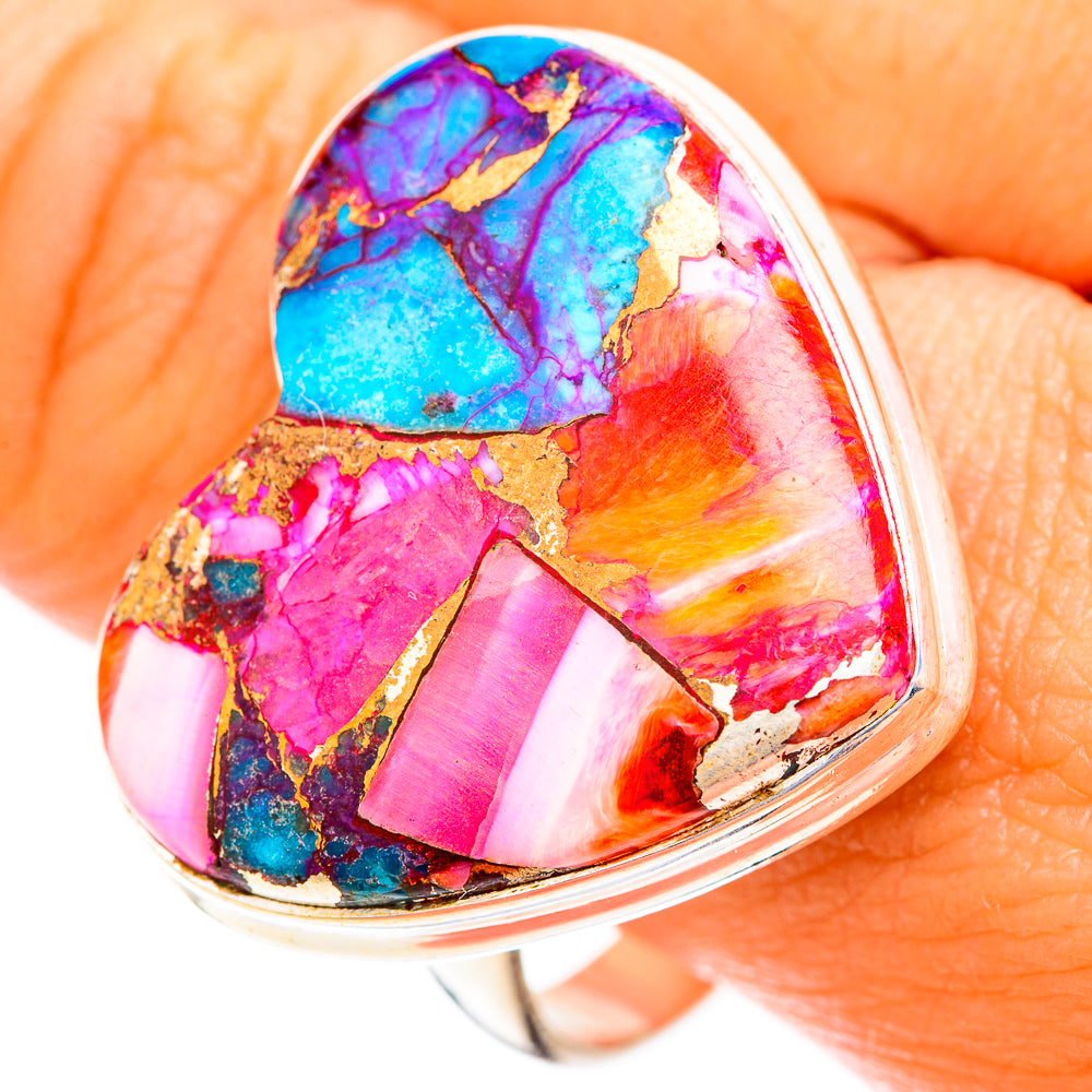 Kingman Pink Dahlia Turquoise Rings handcrafted by Anasilvercos - RING119075
