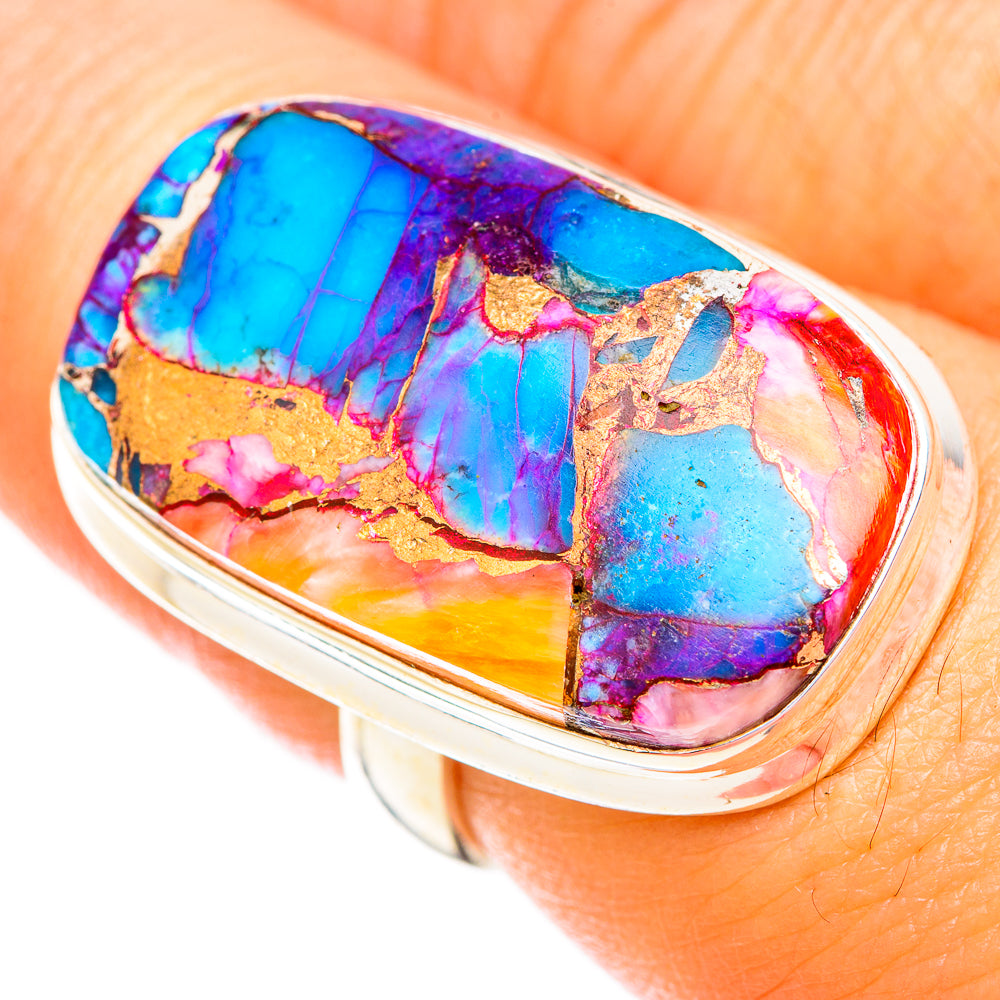 Kingman Pink Dahlia Turquoise Rings handcrafted by Anasilvercos - RING119076