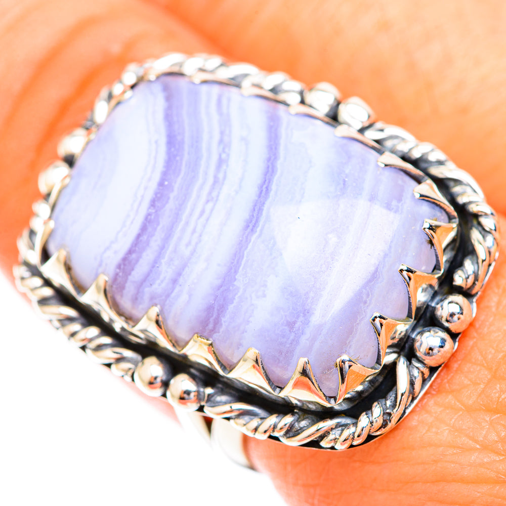 Blue Lace Agate Rings handcrafted by Anasilvercos - RING119105