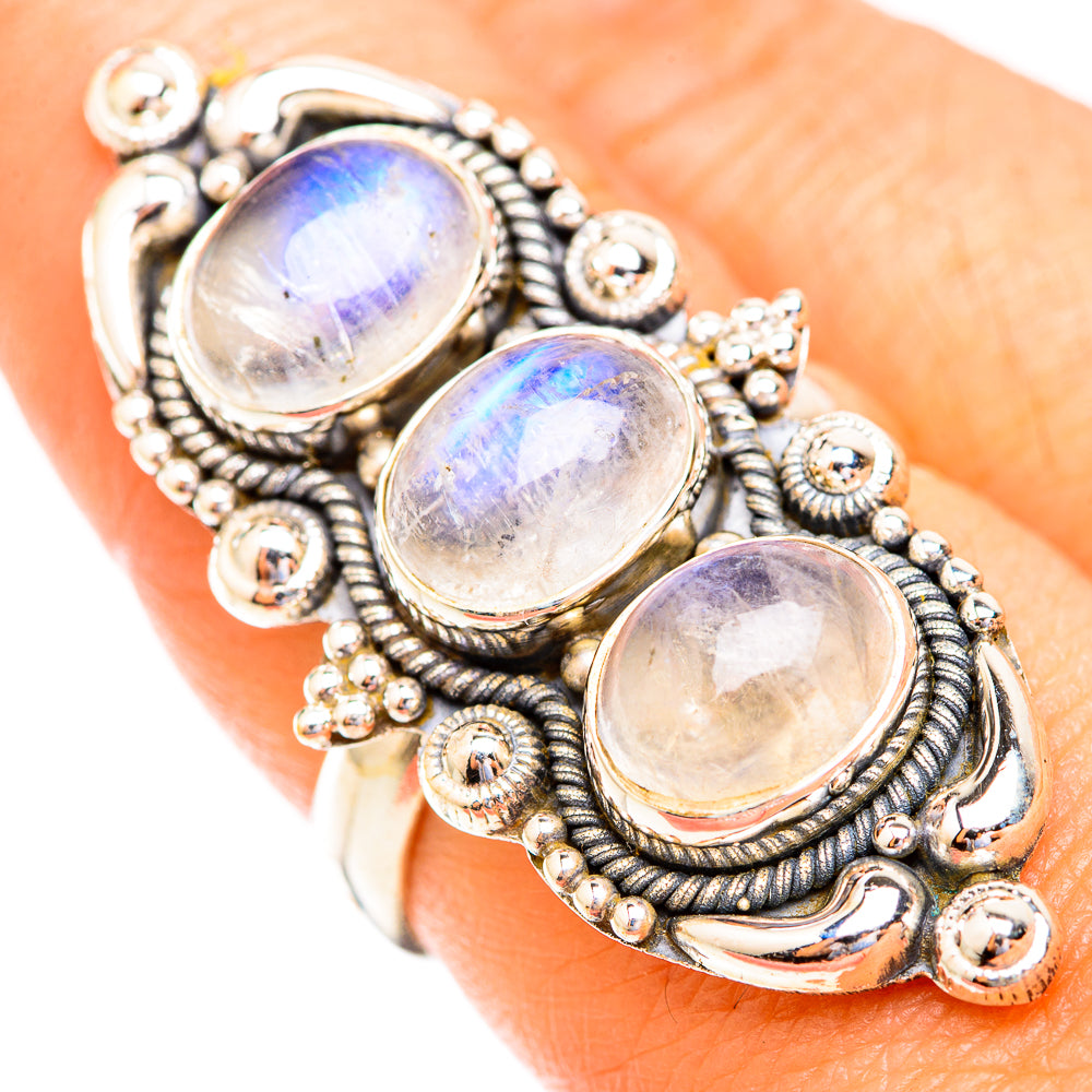 Rainbow Moonstone Rings handcrafted by Anasilvercos - RING119107