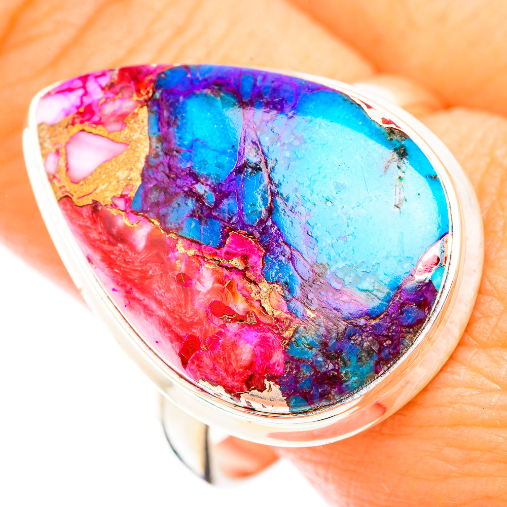 Kingman Pink Dahlia Turquoise Rings handcrafted by Anasilvercos - RING119110