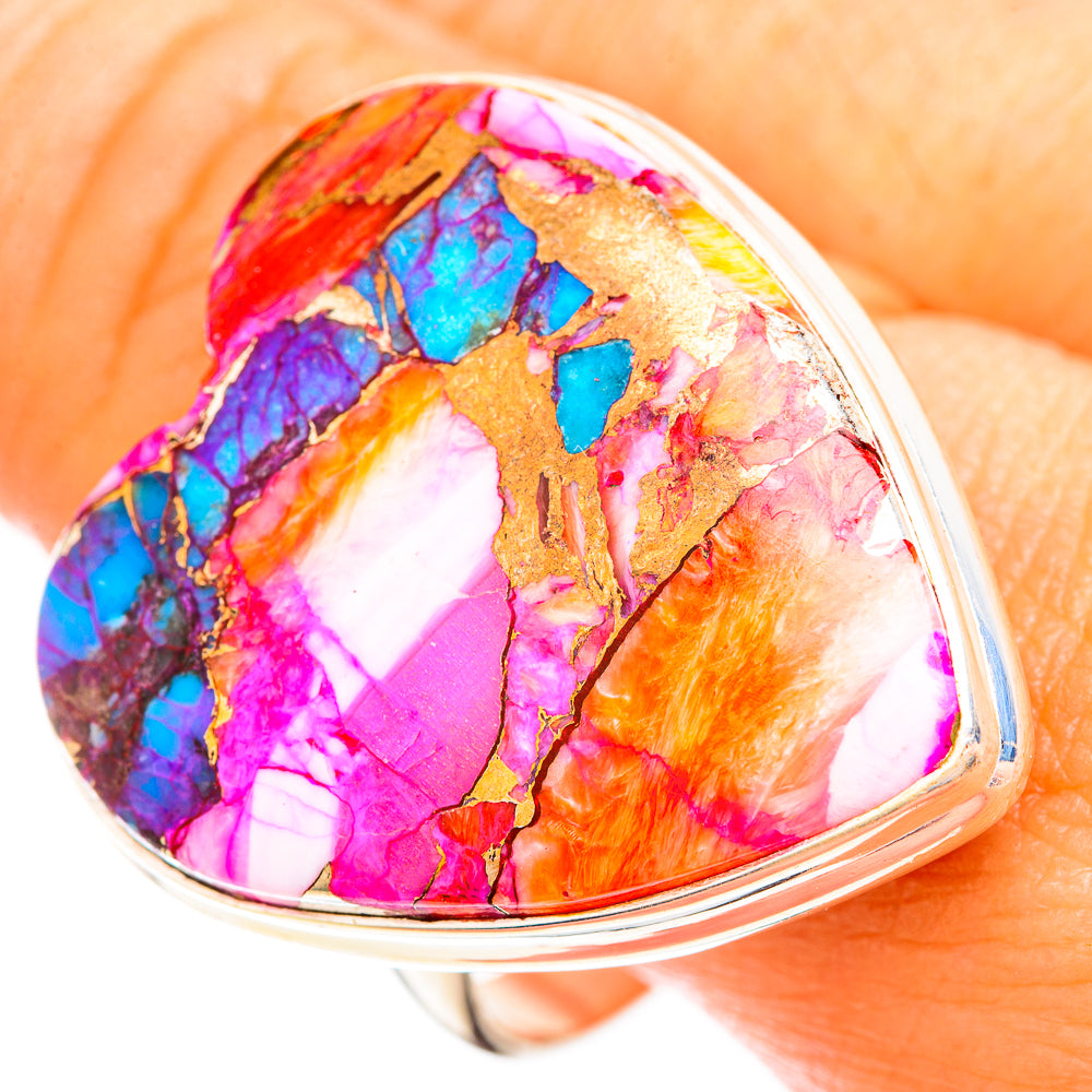 Kingman Pink Dahlia Turquoise Rings handcrafted by Anasilvercos - RING119111