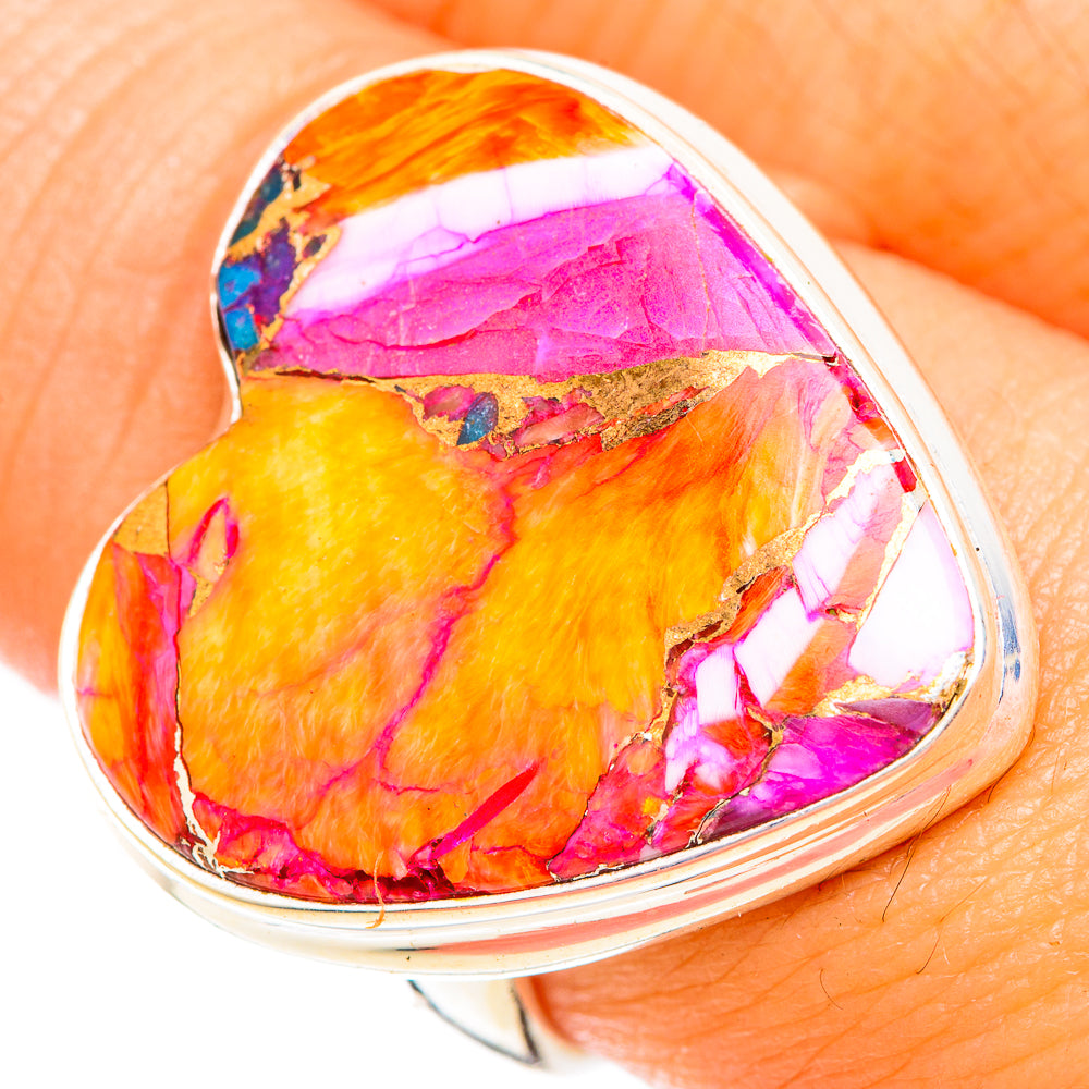 Kingman Pink Dahlia Turquoise Rings handcrafted by Anasilvercos - RING119141