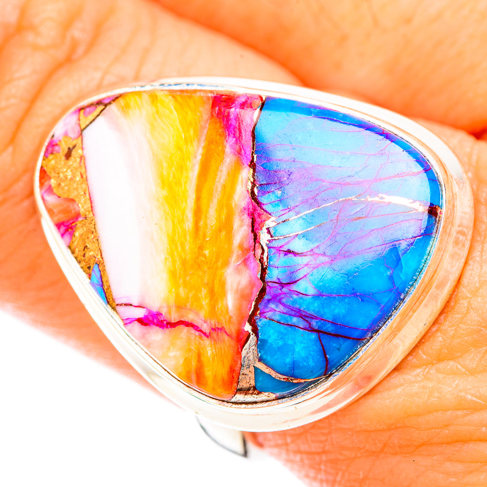 Kingman Pink Dahlia Turquoise Rings handcrafted by Anasilvercos - RING119142
