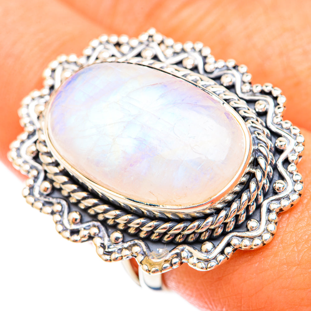 Rainbow Moonstone Rings handcrafted by Anasilvercos - RING119168