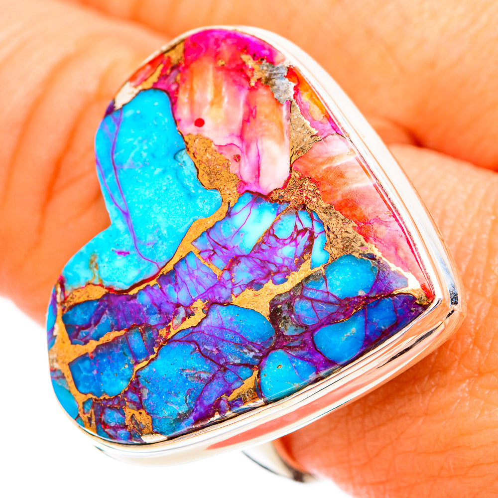 Kingman Pink Dahlia Turquoise Rings handcrafted by Anasilvercos - RING119171