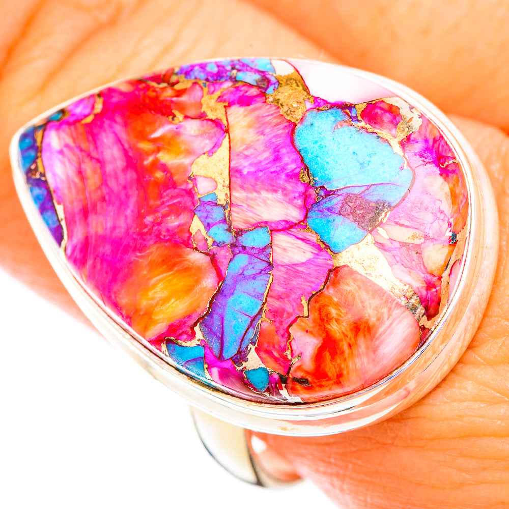 Kingman Pink Dahlia Turquoise Rings handcrafted by Anasilvercos - RING119172