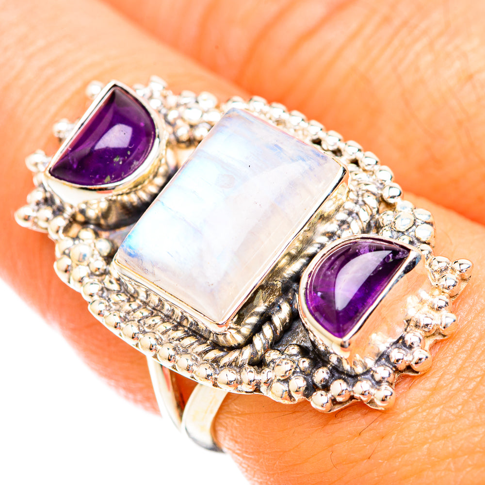 Rainbow Moonstone Rings handcrafted by Anasilvercos - RING119188