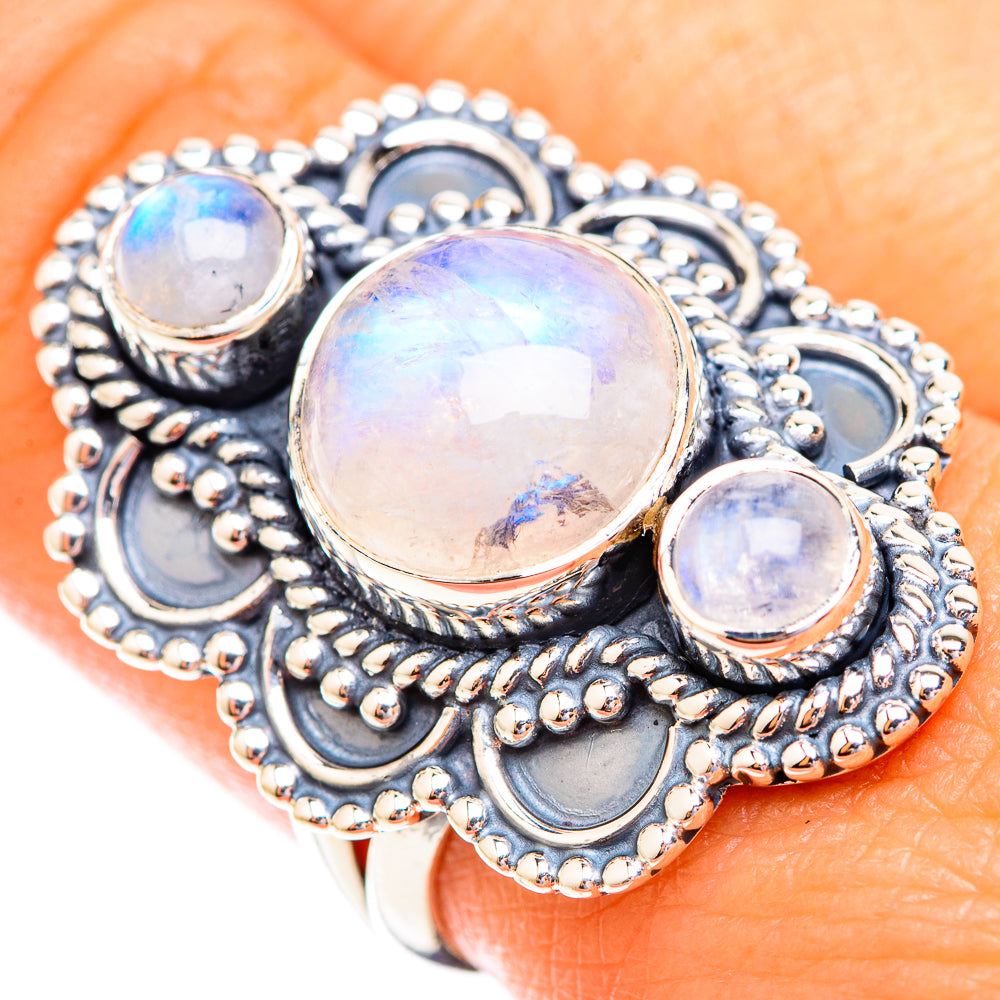 Rainbow Moonstone Rings handcrafted by Anasilvercos - RING119204