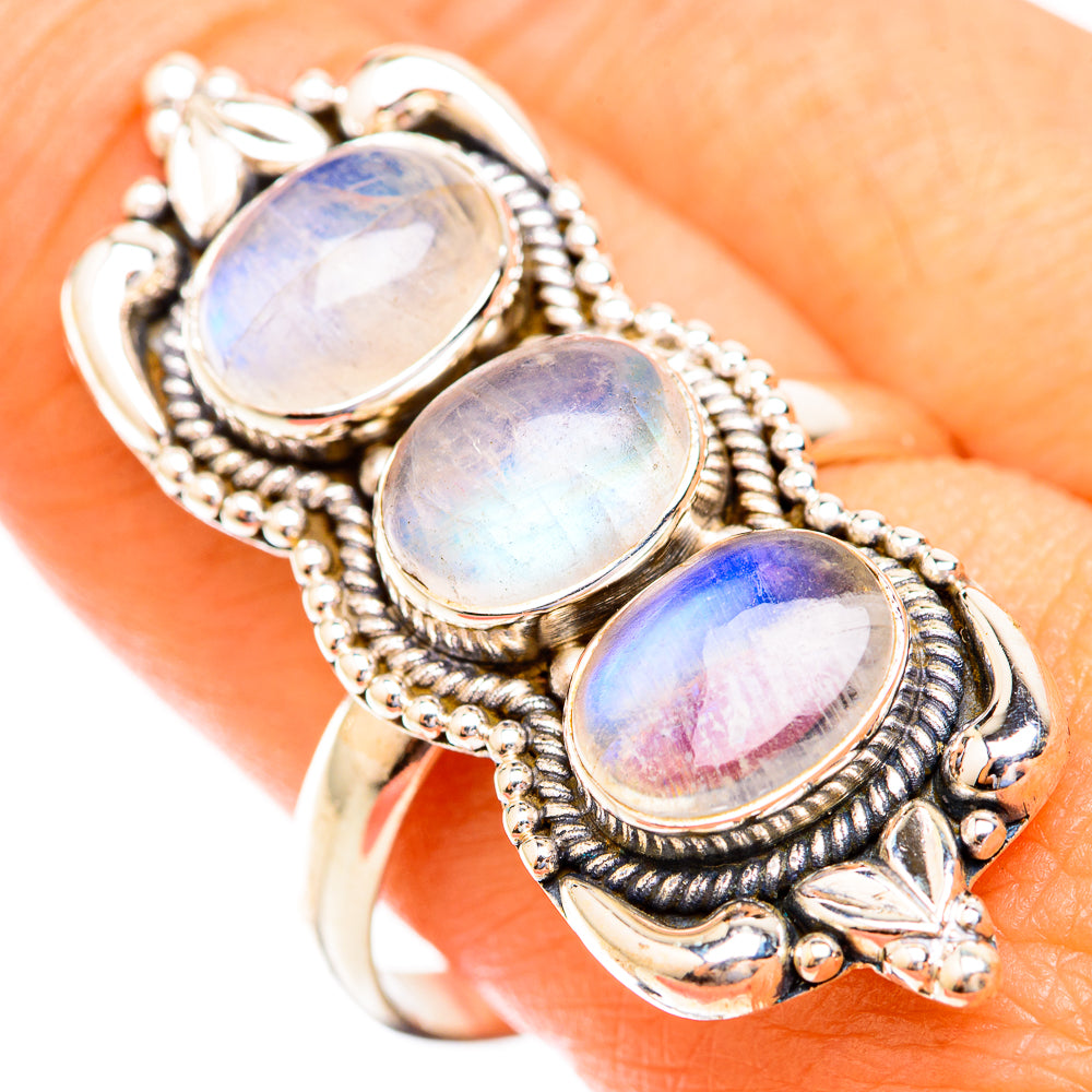 Rainbow Moonstone Rings handcrafted by Anasilvercos - RING119205