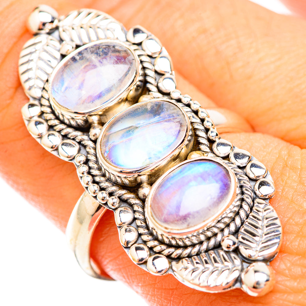 Rainbow Moonstone Rings handcrafted by Anasilvercos - RING119206