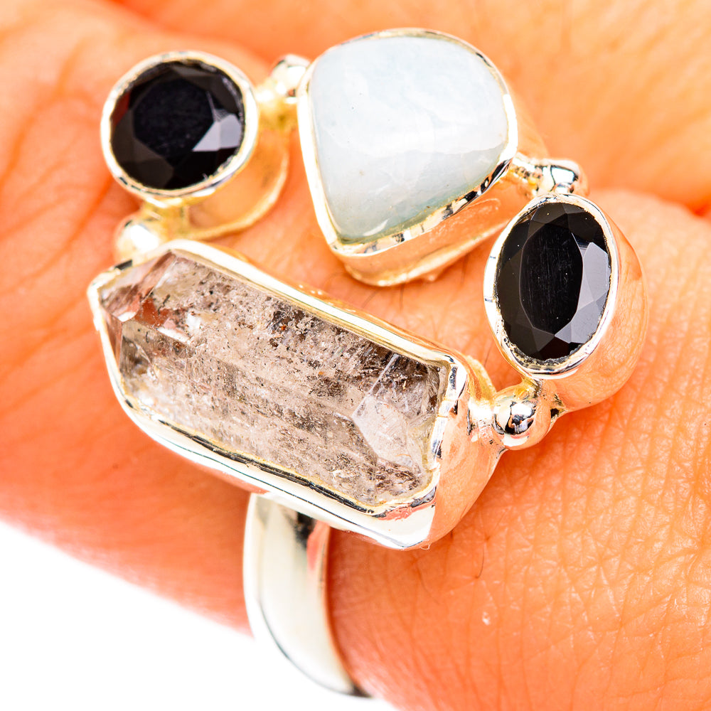 Herkimer Diamond, Black Onyx, Aquamarine Rings handcrafted by Anasilvercos - RING119230