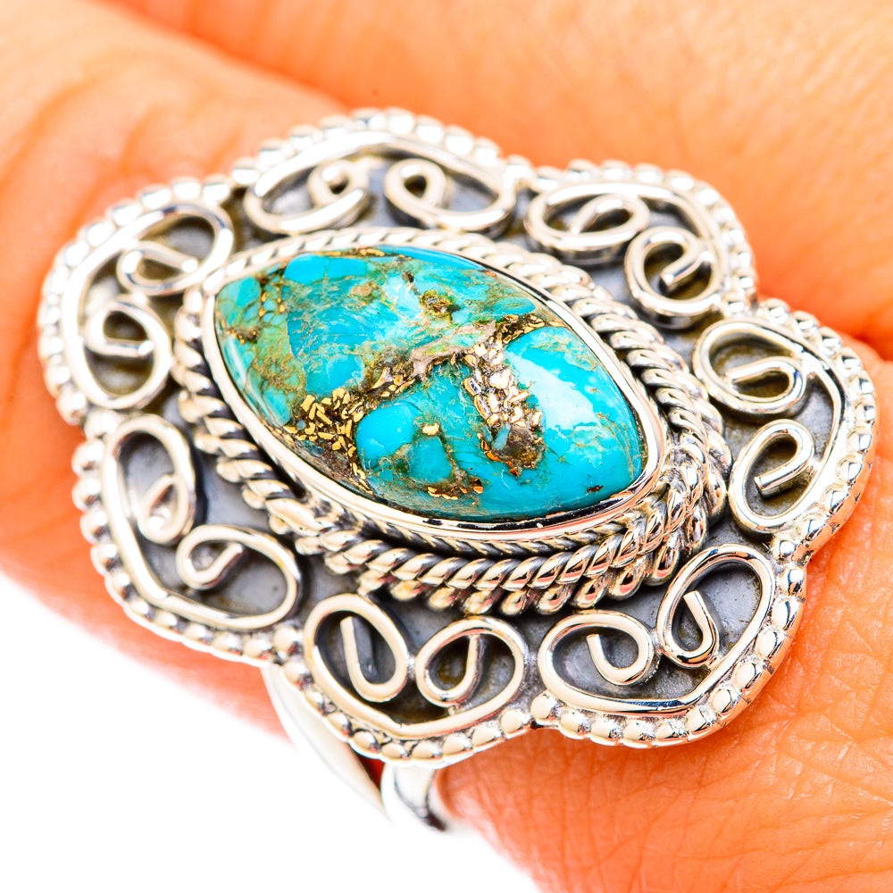 Blue Copper Composite Turquoise Rings handcrafted by Anasilvercos - RING119241
