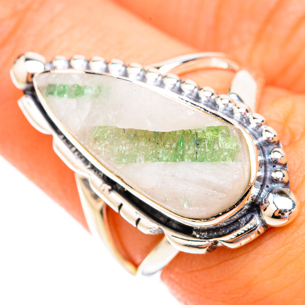 Green Tourmaline In Quartz Rings handcrafted by Anasilvercos - RING119246