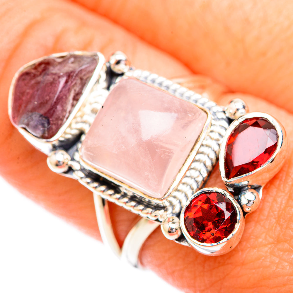 Rose Quartz, Garnet Rings handcrafted by Anasilvercos - RING119254