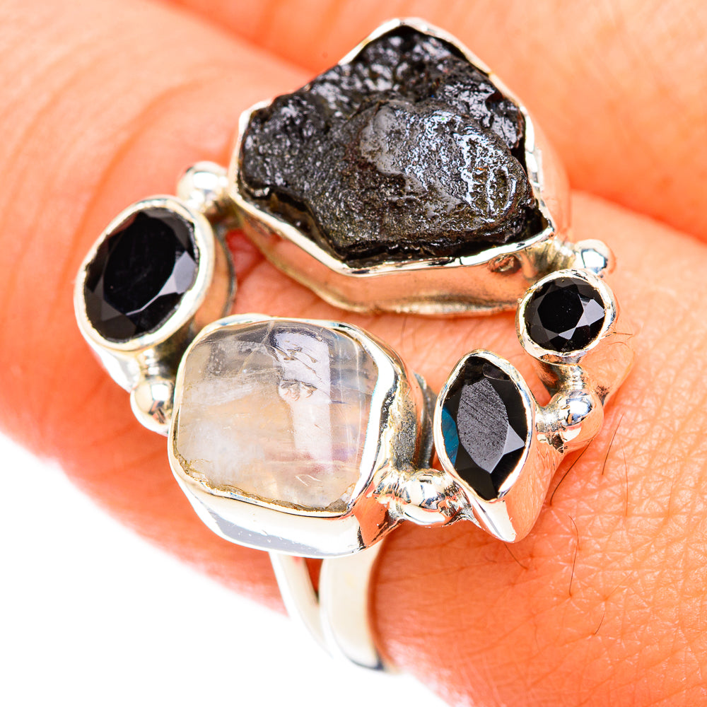 Tektite, Rainbow Moonstone, Black Onyx Rings handcrafted by Anasilvercos - RING119260