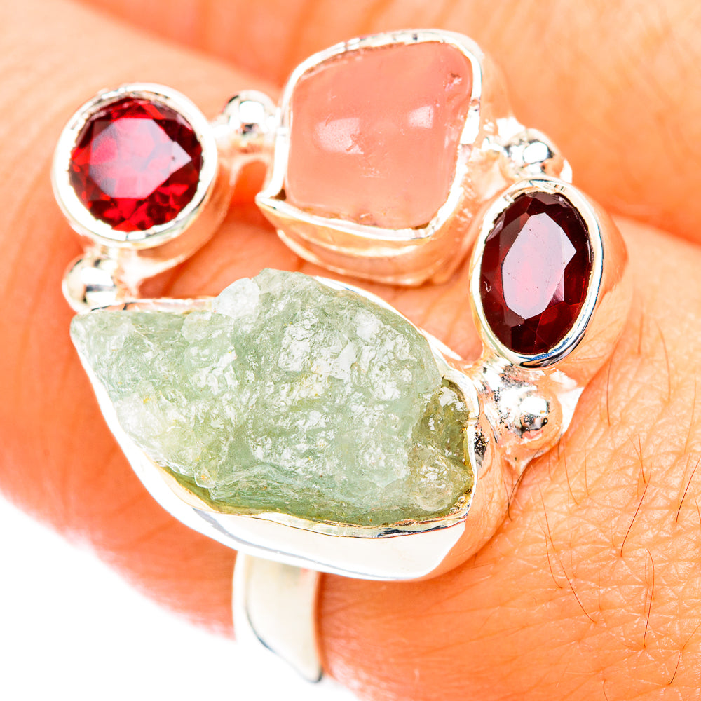 Aquamarine, Rose Quartz, Garnet Rings handcrafted by Anasilvercos - RING119264