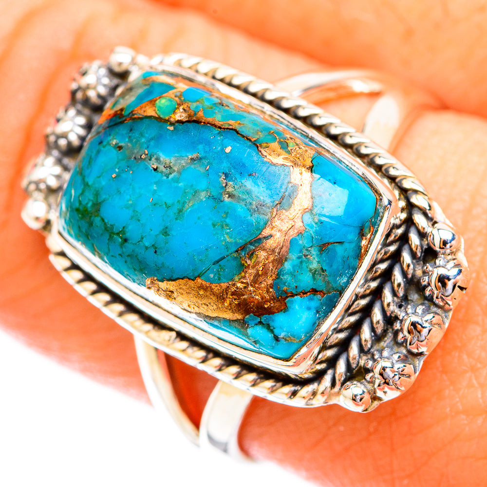 Blue Copper Composite Turquoise Rings handcrafted by Anasilvercos - RING119269