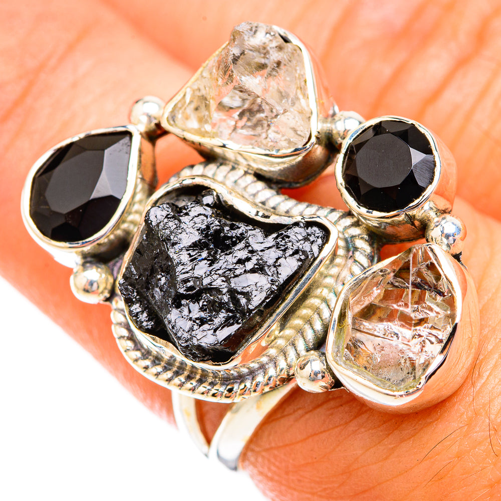 Tektite, Black Onyx, Herkimer Diamond Rings handcrafted by Anasilvercos - RING119288