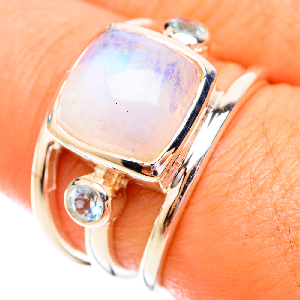 Rainbow Moonstone, Blue Topaz Rings handcrafted by Anasilvercos - RING119289