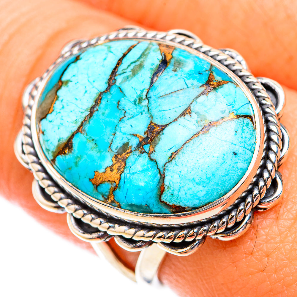 Blue Copper Composite Turquoise Rings handcrafted by Anasilvercos - RING119296